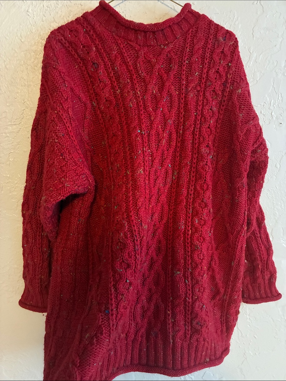 Chunky Red Cable-Knit Crewneck Sweater